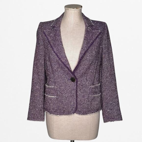 Vintage MARC JACOBS 100%Wool Purple Tweed Blazer Jacket Frayed Hem Classic RARE - Picture 2 of 13